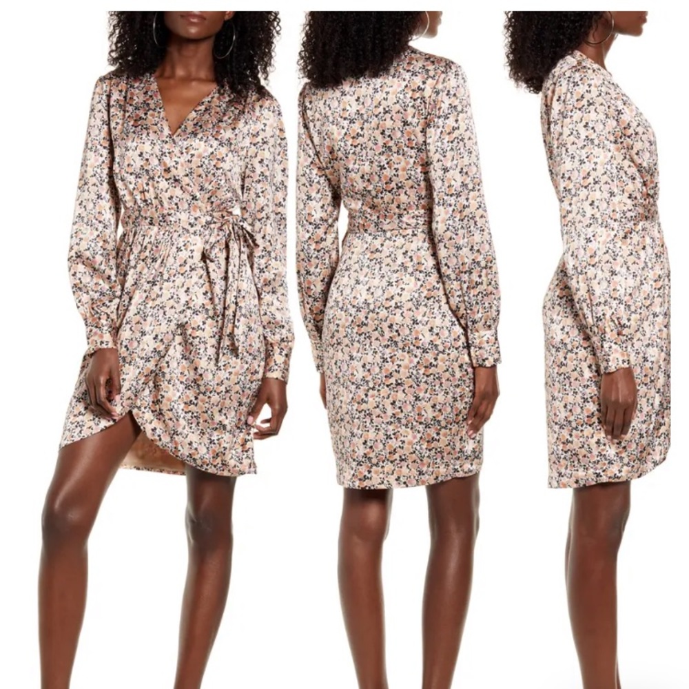 Leith Nordstrom wrap satin long sleeve dress